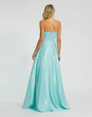 Blue Strapless A-Line Bow Ballgown