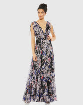 Black Floral Tie Shoulder V-Neck Maxi Dress