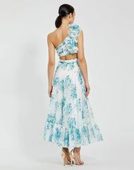 White One Shoulder Ruffle Cut-Out Chiffon Midi Dress