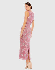 Pink Geometric Patterned Sequin Midi Dress