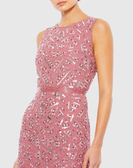 Pink Geometric Patterned Sequin Midi Dress